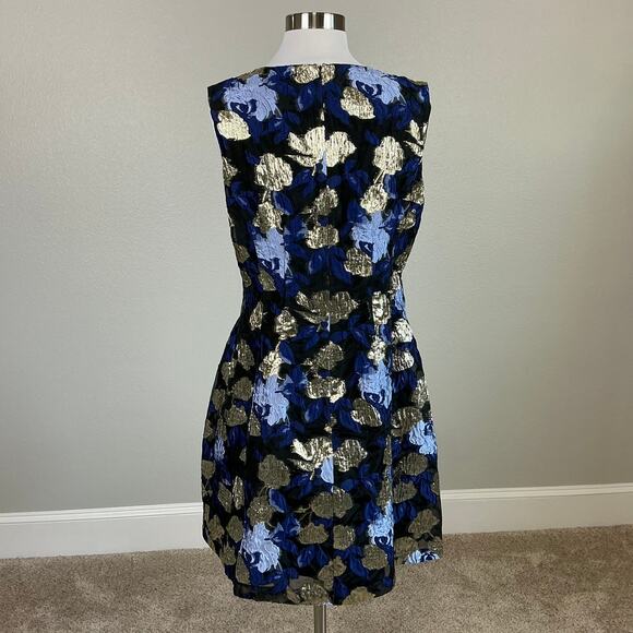 Badgley Mischka Metallic Floral Print A-Line Cocktail Dress Blue Multi Size 12 - Picture 7 of 13